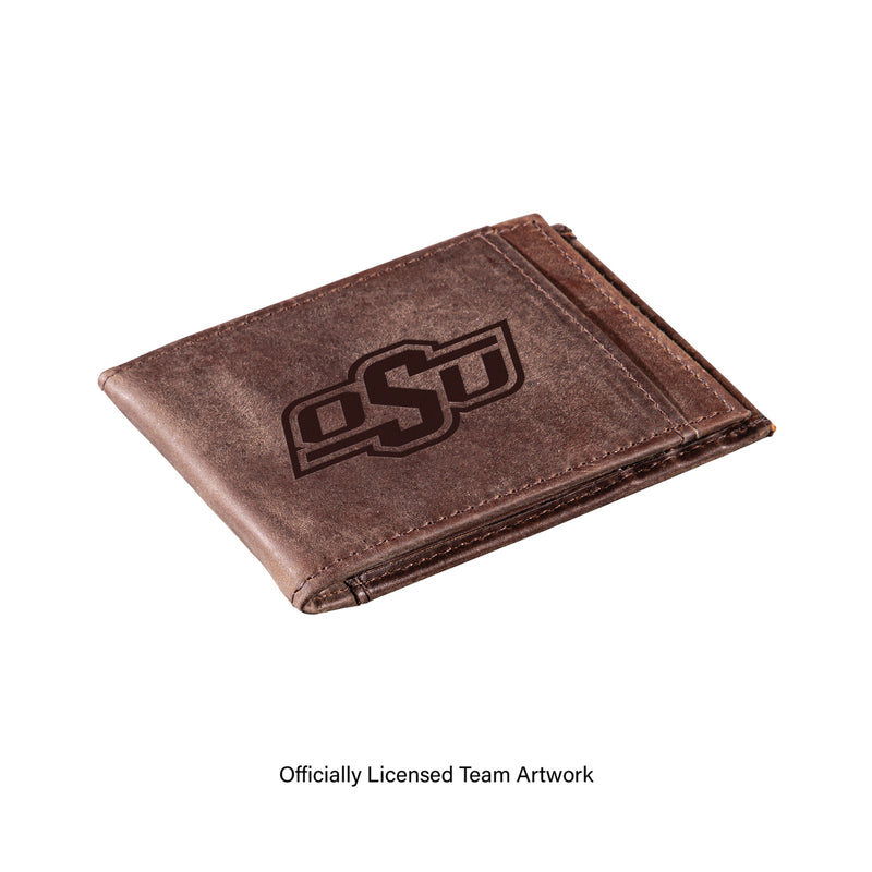 Front Pocket Wallet w/ RFID Blocking, Oklahoma State University, Brown