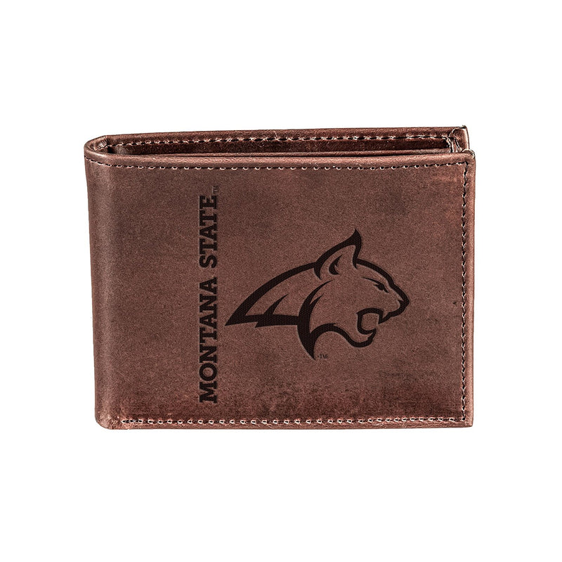 Montana State University, Bi-Fold Wallet, Brown, CH, 100% Genuine Leather