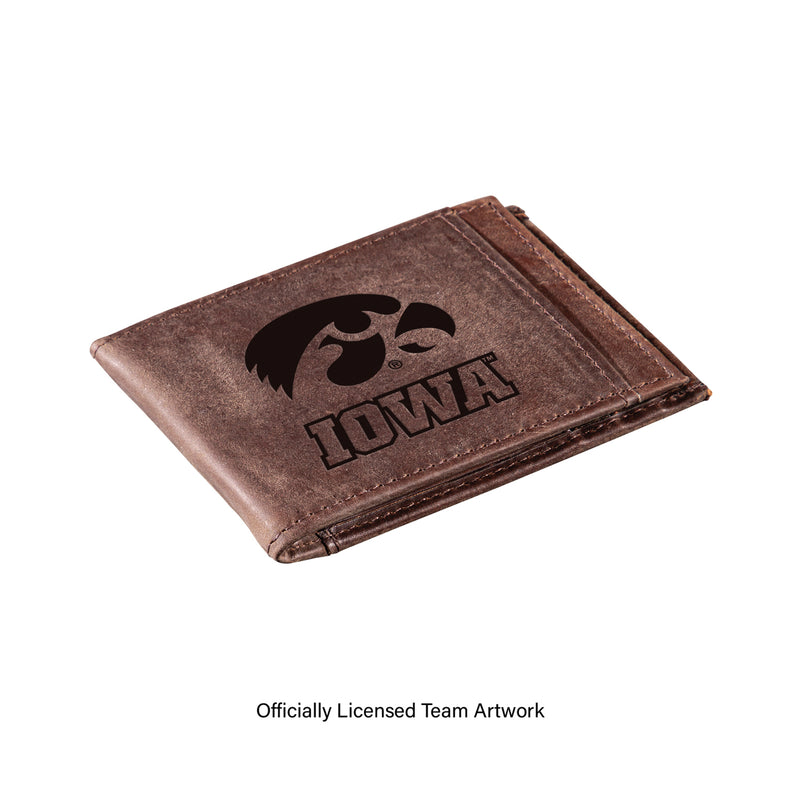 Front Pocket Wallet w/ RFID Blocking, University of Iowa, Brown
