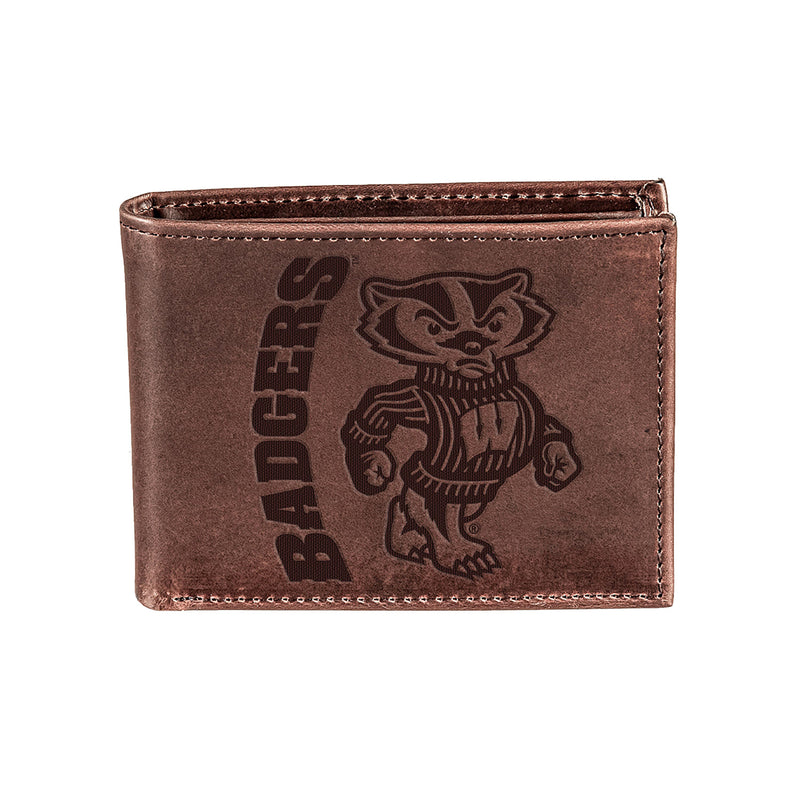University of Wisconsin-Madison, Bi-Fold Wallet, Brown, CH, 100% Genuine Leather