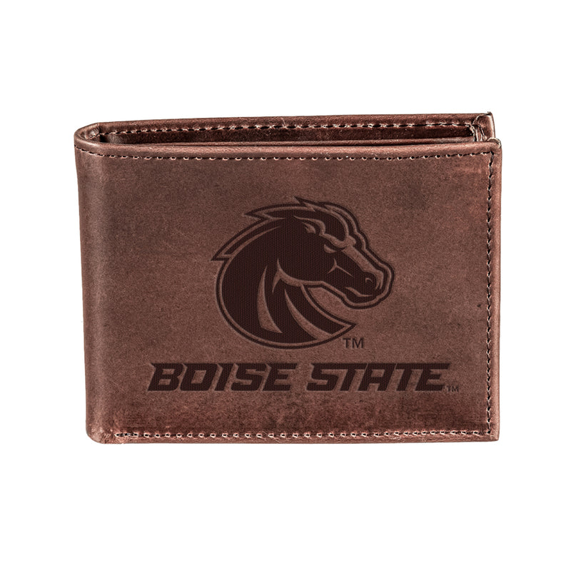 Boise State University, Bi-Fold Wallet, Brown, CH, 100% Genuine Leather