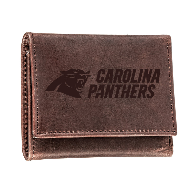 Carolina Panthers, Tri-Fold Wallet, Brown, CH, 100% Genuine Leather