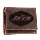 New York Jets, Tri-Fold Wallet, Brown, CH, 100% Genuine Leather