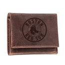 Boston Red Sox Tri-Fold Wallet Brown 100% Genuine Leather