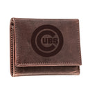 Chicago Cubs Tri-Fold Wallet Brown 100% Genuine Leather