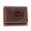 Cincinnati Reds Tri-Fold Wallet Brown 100% Genuine Leather