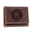 Houston Astros Tri-Fold Wallet Brown 100% Genuine Leather