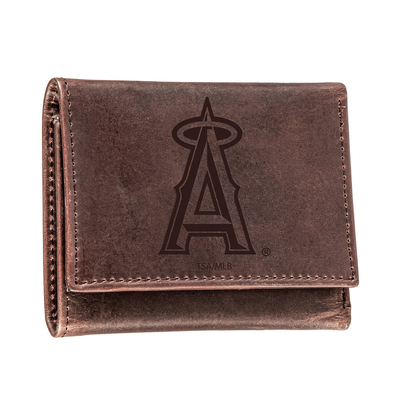 Los Angeles Angels Tri-Fold Wallet Brown 100% Genuine Leather