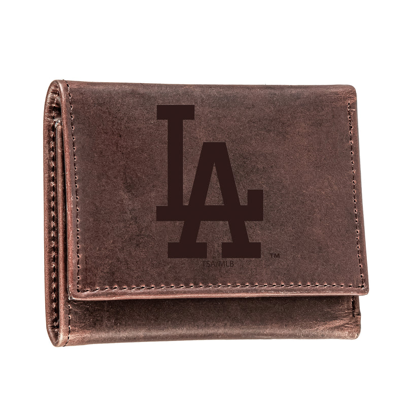 Los Angeles Dodgers Tri-Fold Wallet Brown 100% Genuine Leather