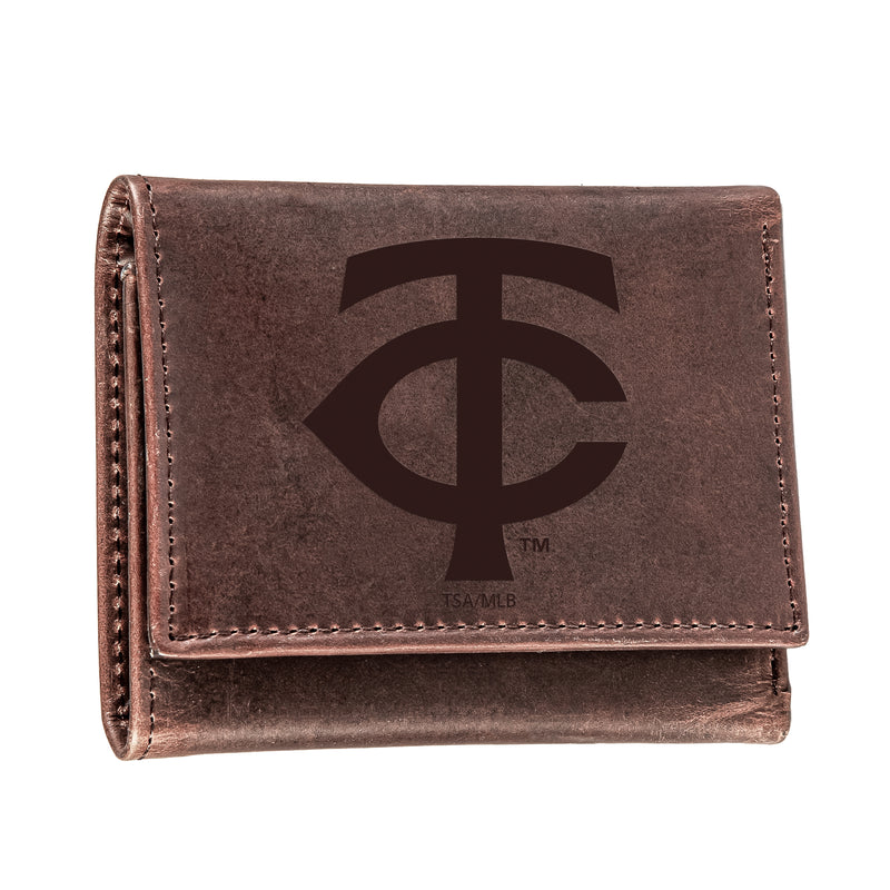 Minnesota Twins Tri-Fold Wallet Brown 100% Genuine Leather
