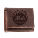 New York Mets Tri-Fold Wallet Brown 100% Genuine Leather