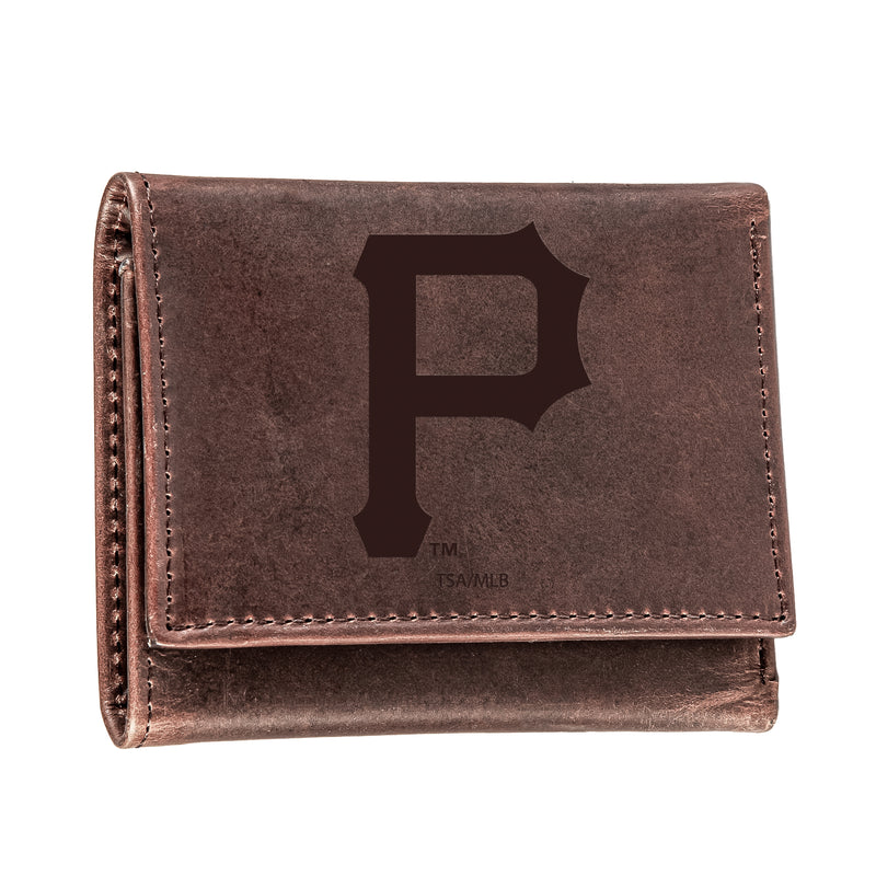 Pittsburgh Pirates Tri-Fold Wallet Brown 100% Genuine Leather