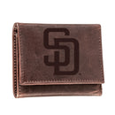 San Diego Padres Tri-Fold Wallet Brown 100% Genuine Leather