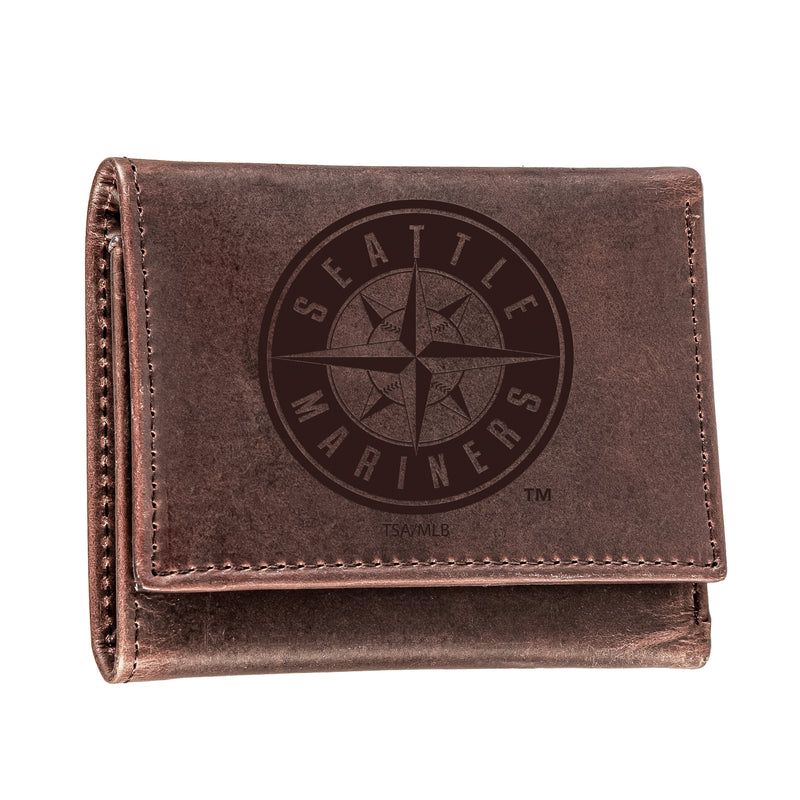 Seattle Mariners Tri-Fold Wallet Brown 100% Genuine Leather