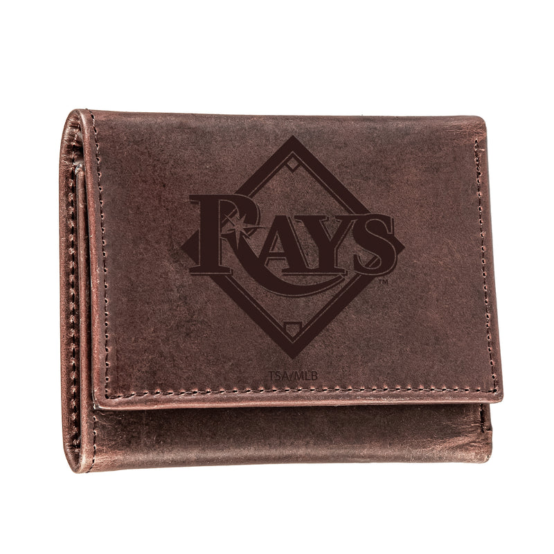 Tampa Bay Rays Tri-Fold Wallet Brown 100% Genuine Leather