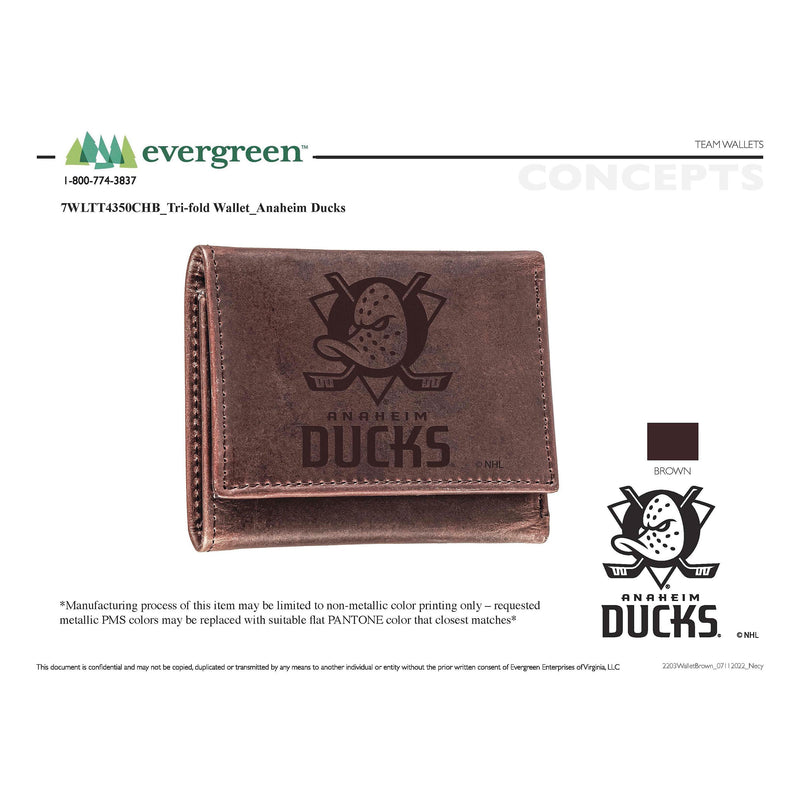 Anaheim Ducks, Tri-Fold Wallet, Brown, CH, 100% Genuine Leather