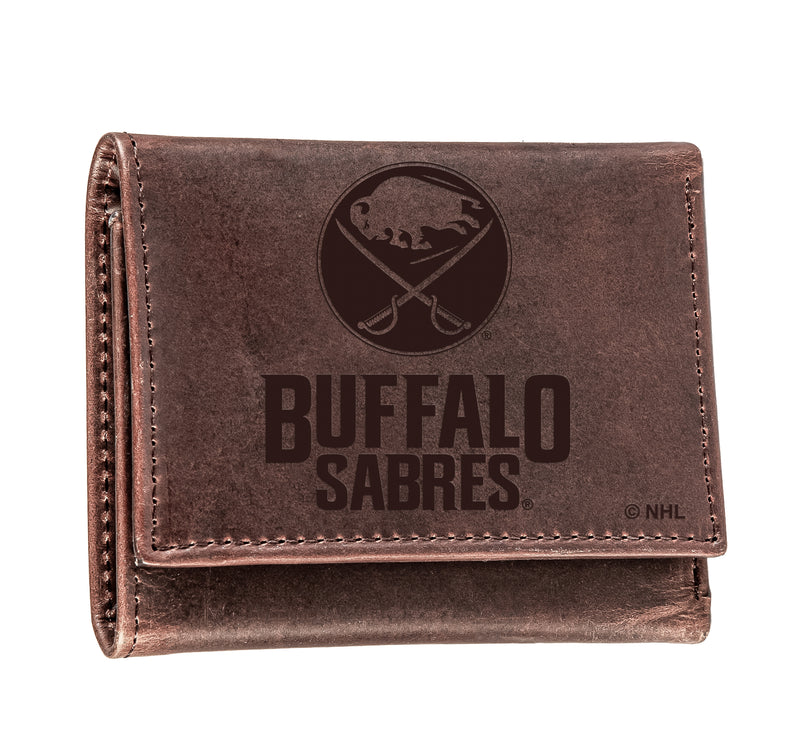 Buffalo Sabres, Tri-Fold Wallet, Brown, CH, 100% Genuine Leather