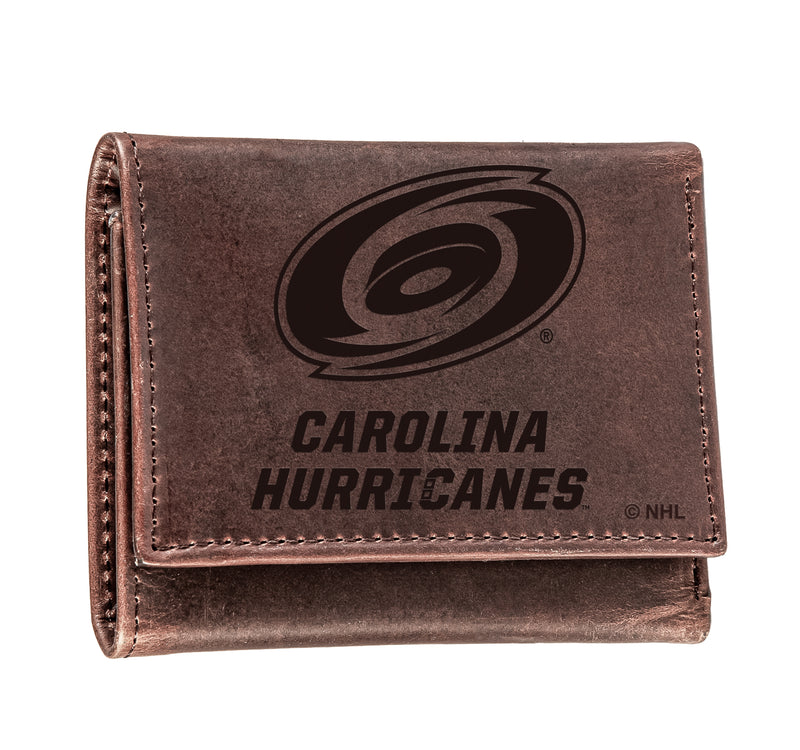Carolina Hurricanes, Tri-Fold Wallet, Brown, CH, 100% Genuine Leather