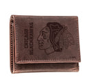 Chicago Blackhawks, Tri-Fold Wallet, Brown, CH, 100% Genuine Leather