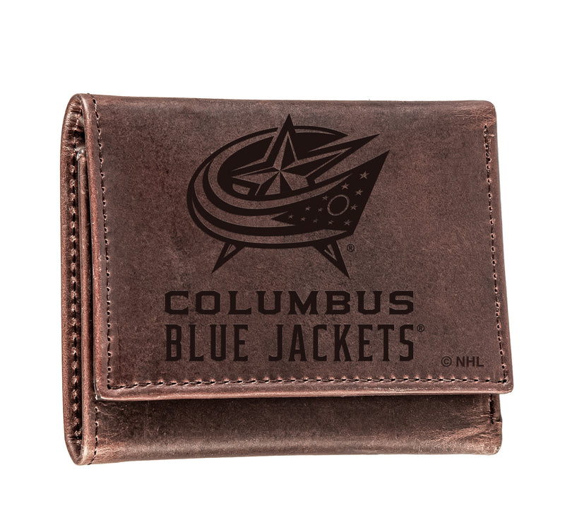Columbus Blue Jackets, Tri-Fold Wallet, Brown, CH, 100% Genuine Leather