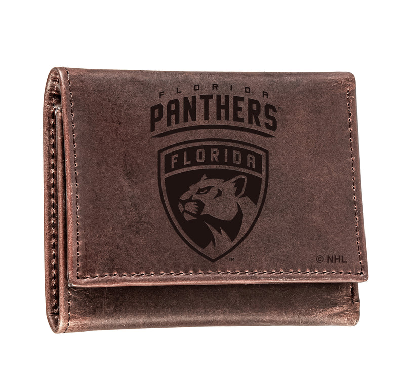 Florida Panthers, Tri-Fold Wallet, Brown, CH, 100% Genuine Leather