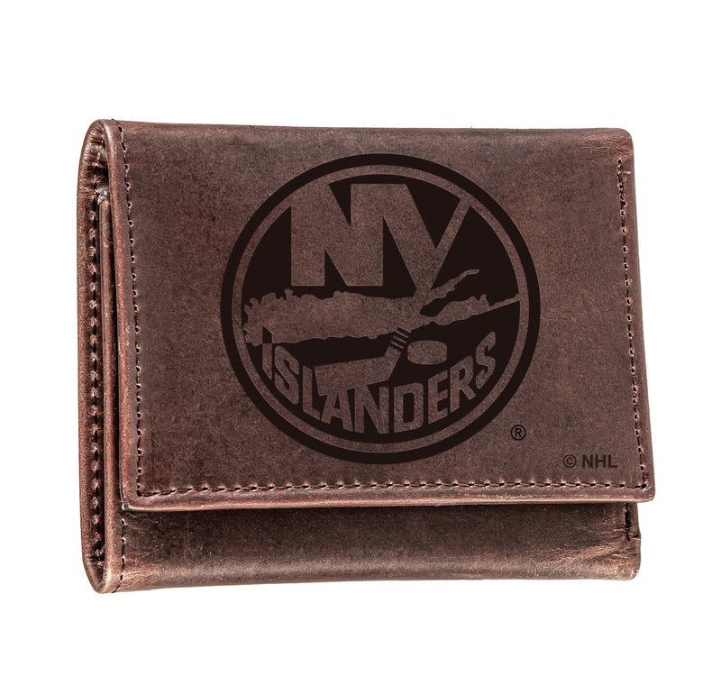 New York Islanders, Tri-Fold Wallet, Brown, CH, 100% Genuine Leather