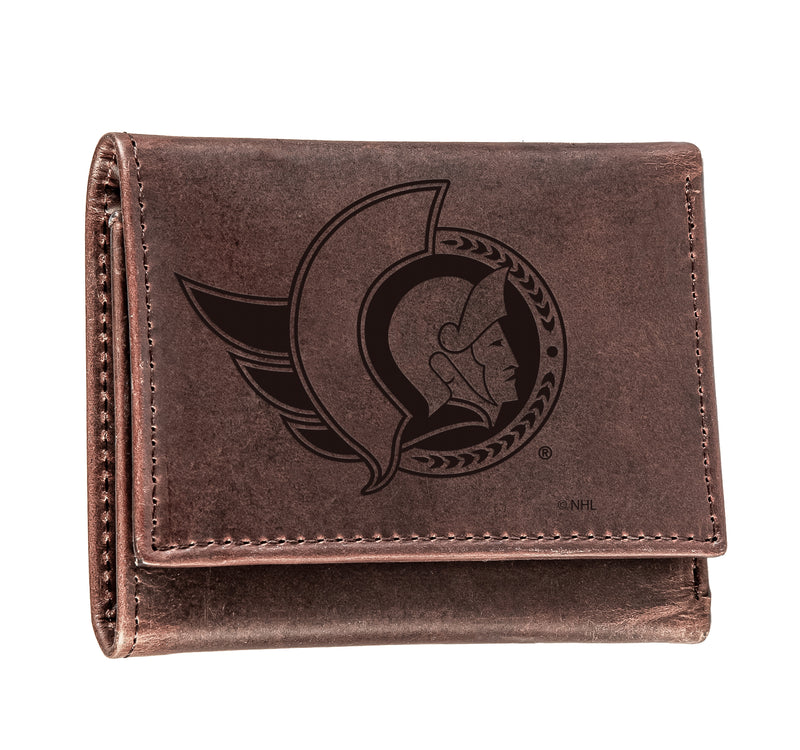 Ottawa Senators, Tri-Fold Wallet, Brown, CH, 100% Genuine Leather