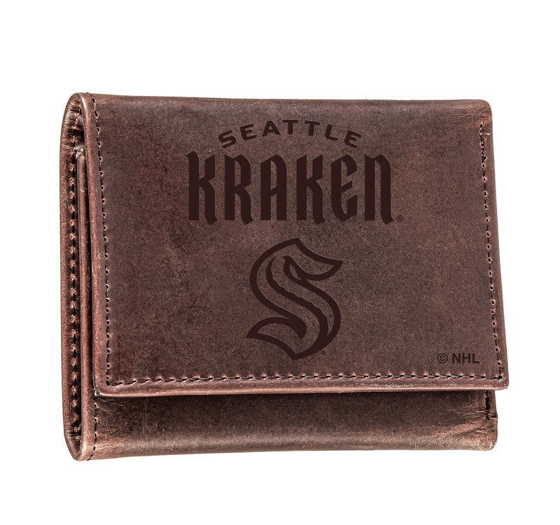 Seattle Kraken, Tri-Fold Wallet, Brown, CH, 100% Genuine Leather
