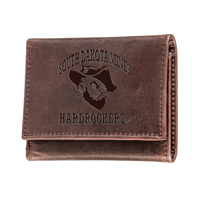 South Dakota School of Mines & Technology, Tri-Fold Wallet, Brown, CH, 100% Genuine Leather