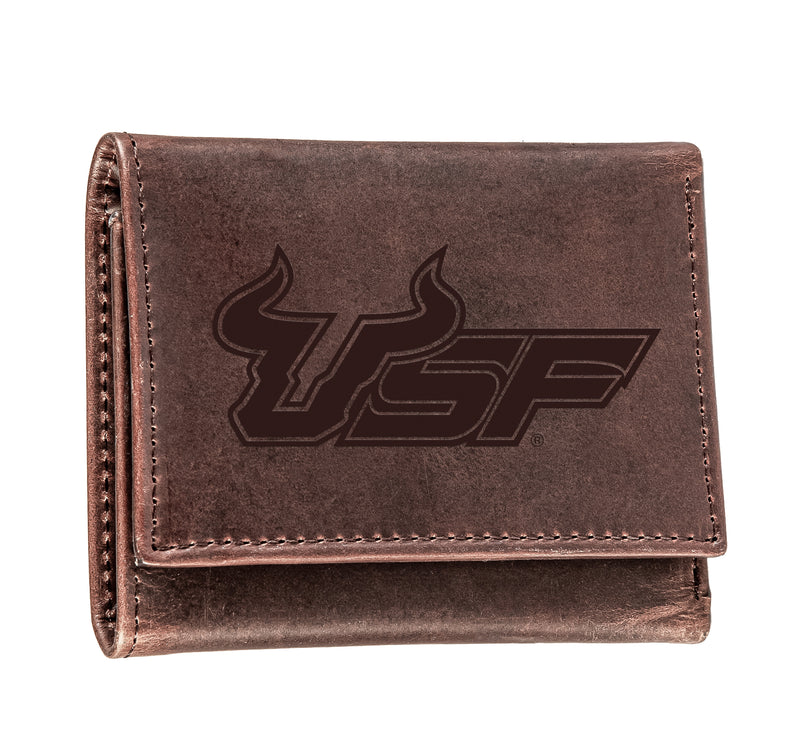 South Florida University , Tri-Fold Wallet, Brown, CH, 100% Genuine Leather