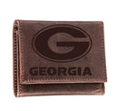 University of Georgia, Tri-Fold Wallet, Brown, CH, 100% Genuine Leather
