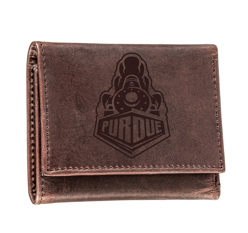 Purdue University, Tri-Fold Wallet, Brown, CH, 100% Genuine Leather