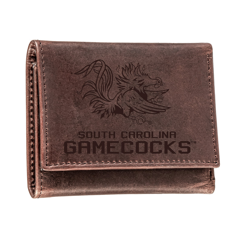 University of South Carolina, Tri-Fold Wallet, Brown, CH, 100% Genuine Leather