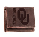 University of Oklahoma, Tri-Fold Wallet, Brown, CH, 100% Genuine Leather