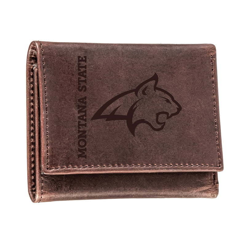 Montana State University, Tri-Fold Wallet, Brown, CH, 100% Genuine Leather