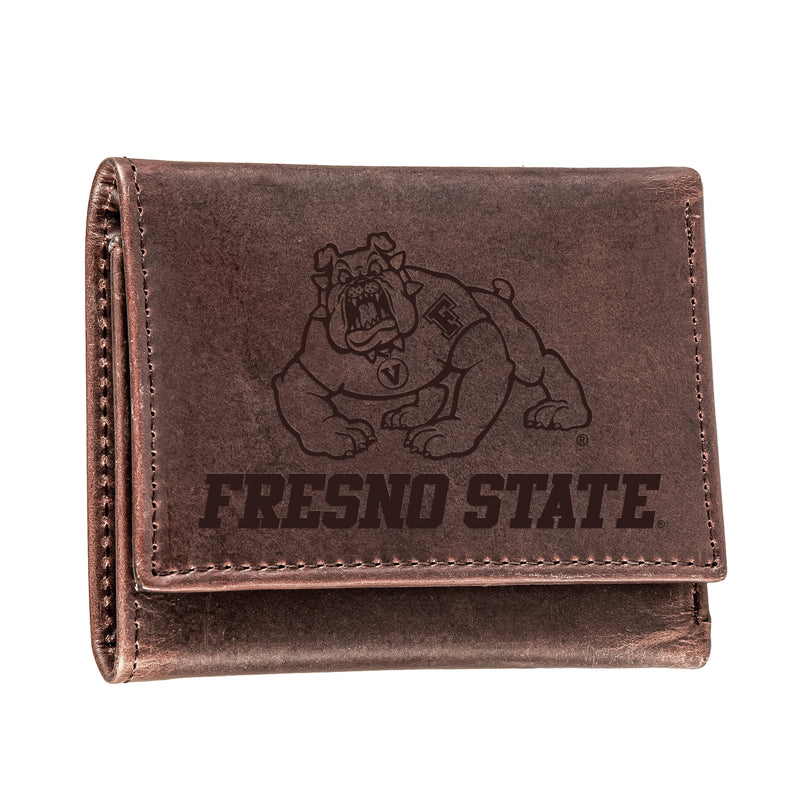 Fresno State Brown Tri-Fold Wallet, 100% Genuine Leather