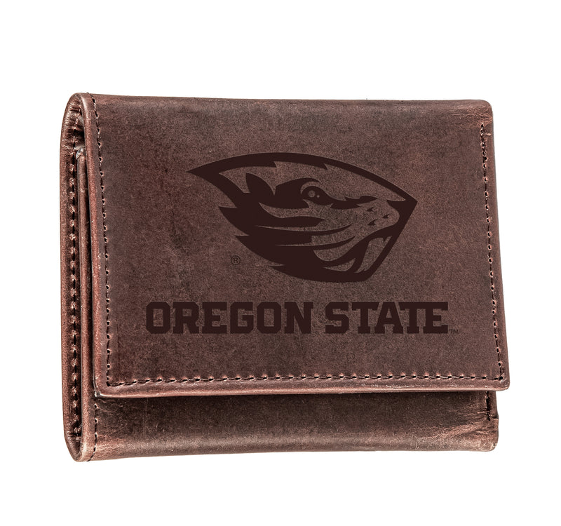 Oregon State University, Tri-Fold Wallet, Brown, CH, 100% Genuine Leather