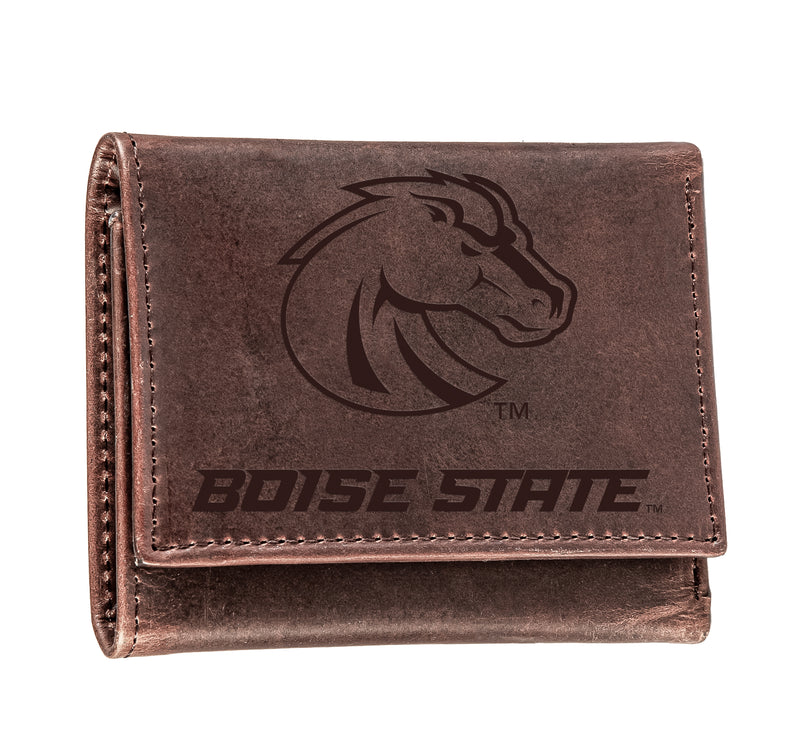 Boise State University, Tri-Fold Wallet, Brown, CH, 100% Genuine Leather