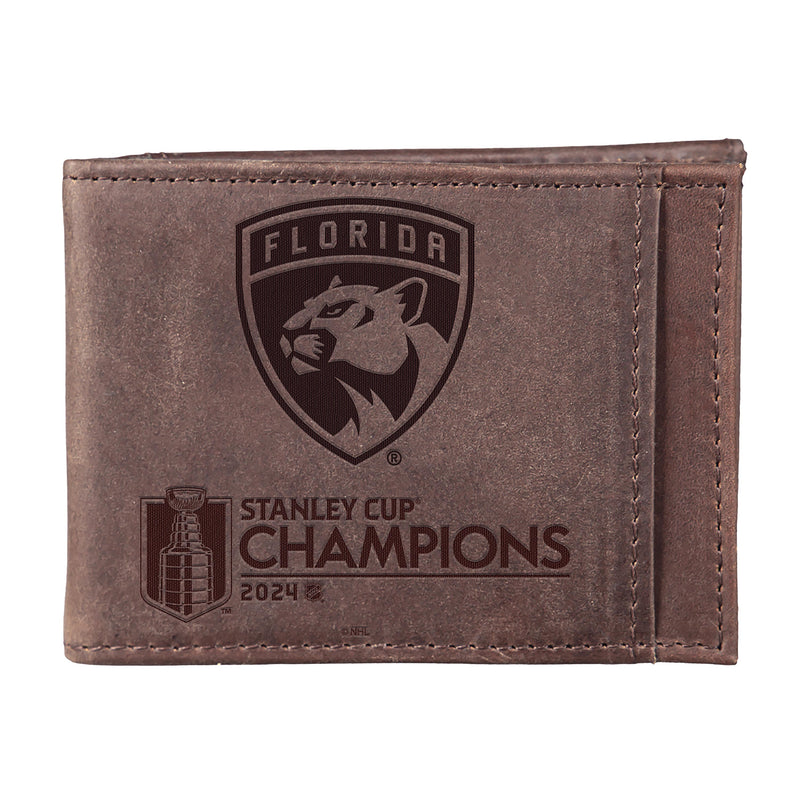 Florida Panthers Front Pocket Wallet with RFID Blocking, Brown, Stanley Cup 2024 Champions