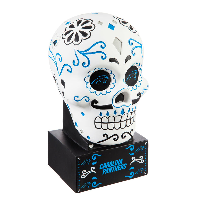 Evergreen Statuary,Carolina Panthers, Sugar Skull Statue,5.25x6x10.25 Inches