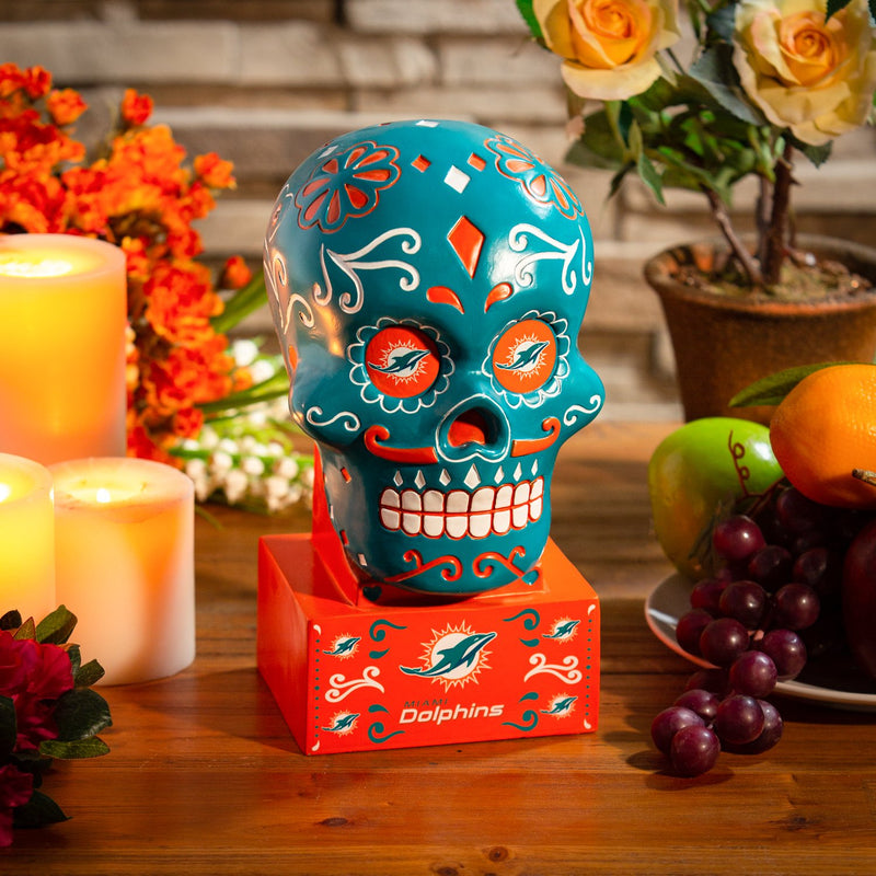 Miami Dolphins, Sugar Skull Statue, Teal,843816skb