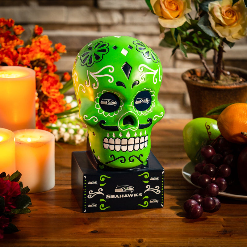 Seattle Seahawks, Sugar Skull Statue, Green,843827skb