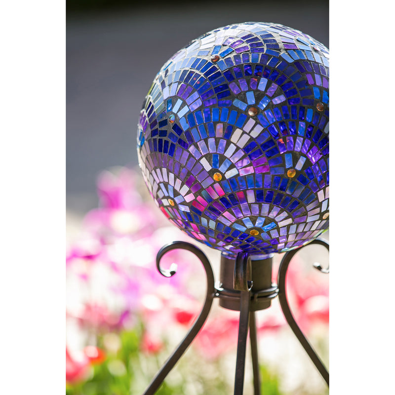 Evergreen Gazing Ball,10" Gazing Ball, Mosaic Blooming, Purple,9.84x11.61x9.84 Inches