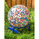 10" Mosaic Glass Gazing Ball, Multicolored Flowers,84g2481