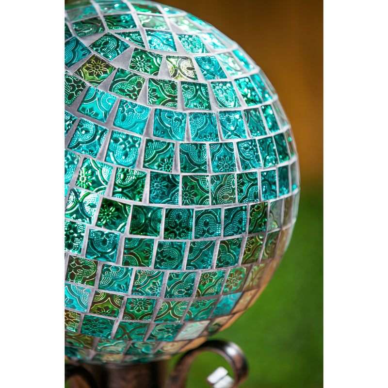 10" Mosaic Glass Gazing Ball, Turquoise Mosaic,84g2483