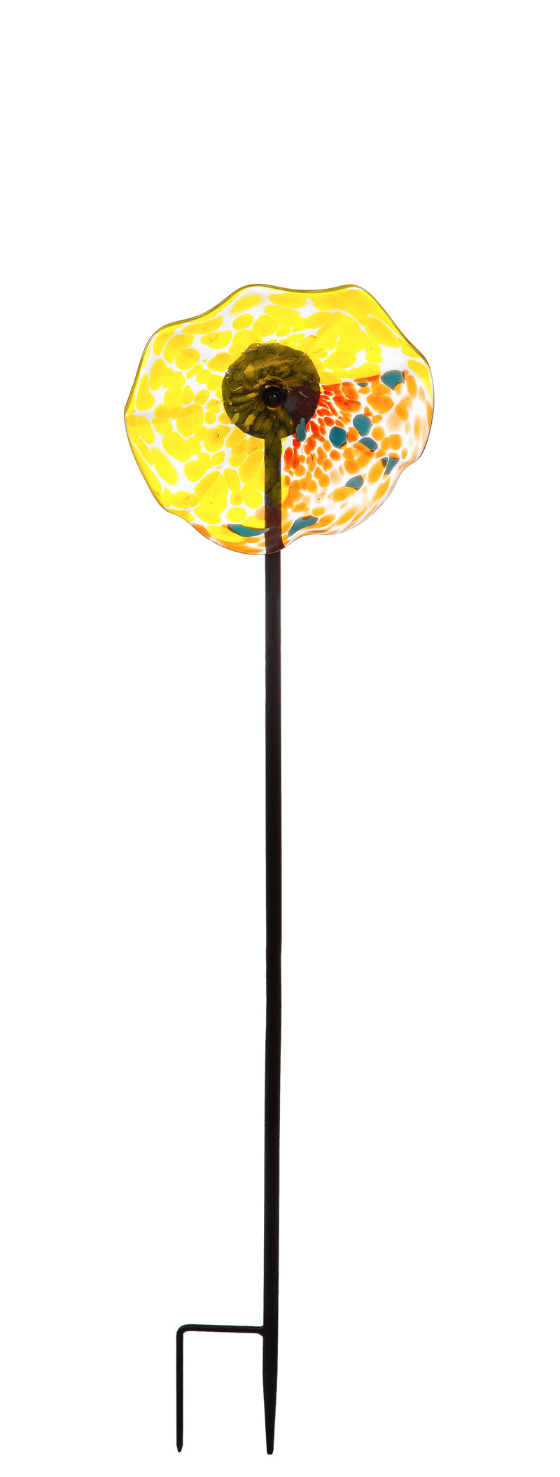 8"D 33"H Art Glass Flower Garden Stake, Yellow