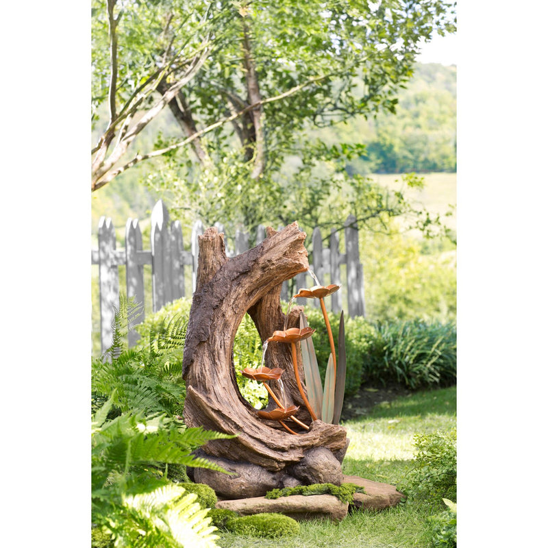 Evergreen Fountains,Realistic Indoor/Outdoor Woodland Stump Fountain with Metal Lily Pads,16x11.75x26 Inches