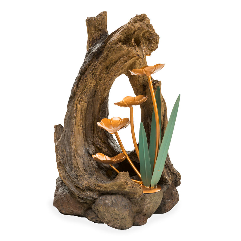 Evergreen Fountains,Realistic Indoor/Outdoor Woodland Stump Fountain with Metal Lily Pads,16x11.75x26 Inches