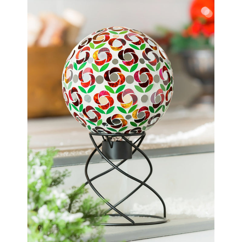 10" Mosaic Glass Gazing Ball, Poinsettia,84g3542