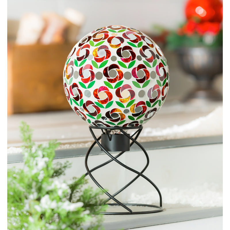 10" Mosaic Glass Gazing Ball, Poinsettia,84g3542